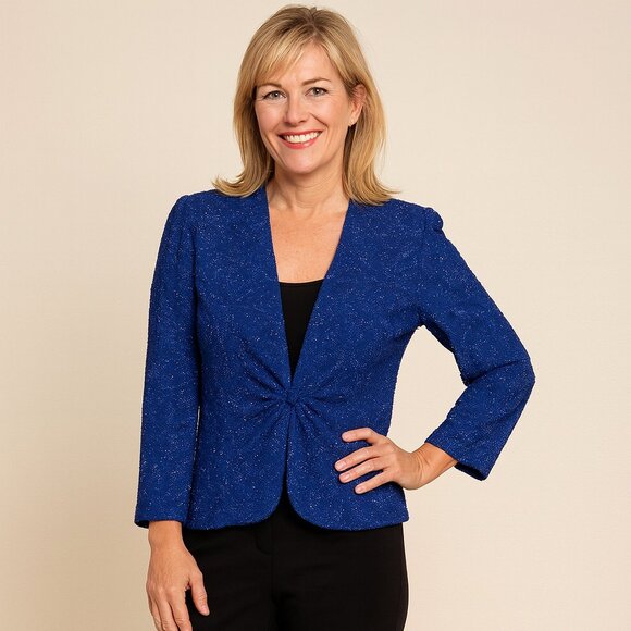 Alex Evenings Royal Blue Sparkle Jacket Top Size Petite Medium – Formal Blazer - Picture 1 of 12